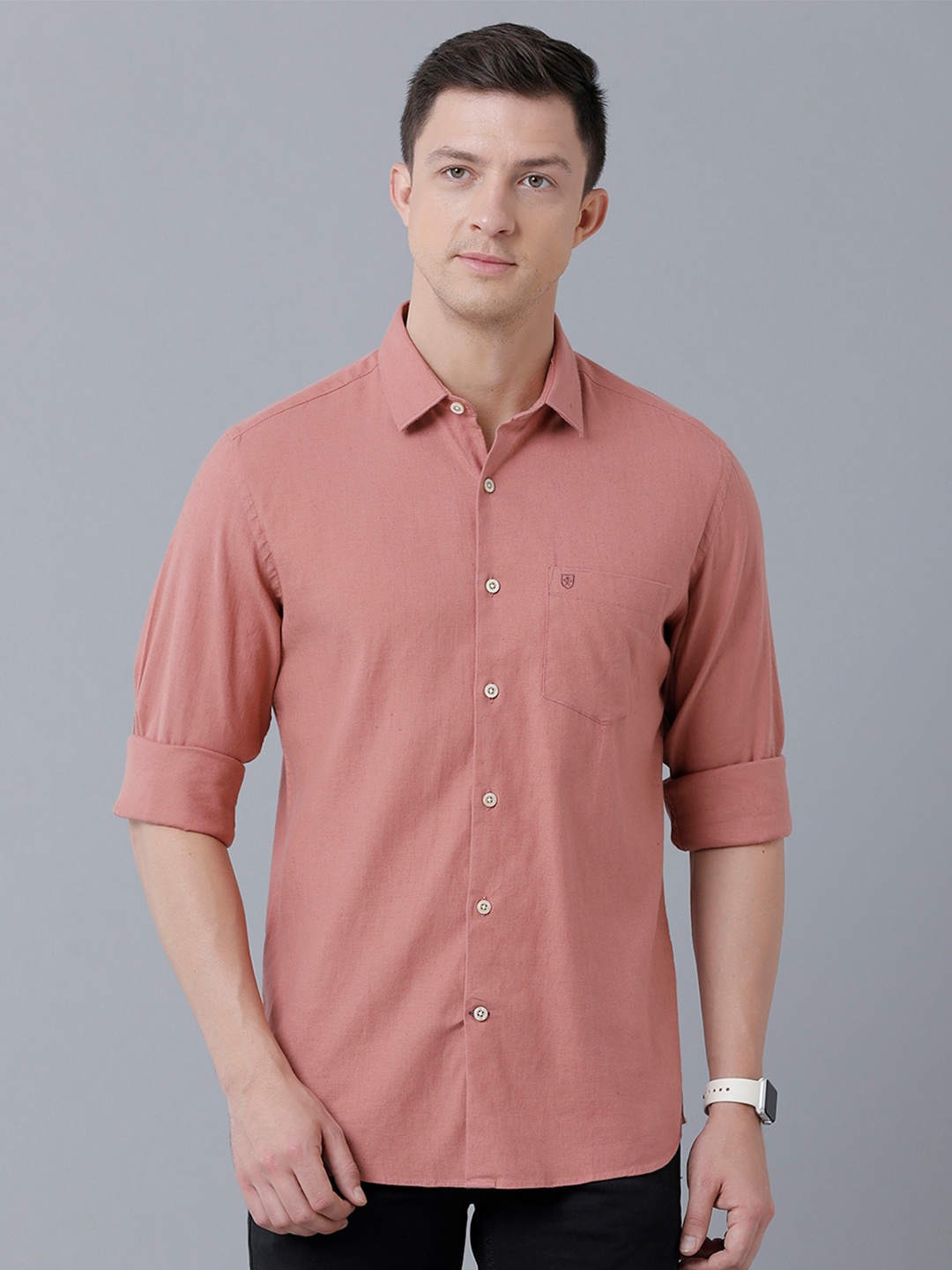 

Linen Club Men Regular Fit Pure Linen Sustainable Casual Shirt, Peach