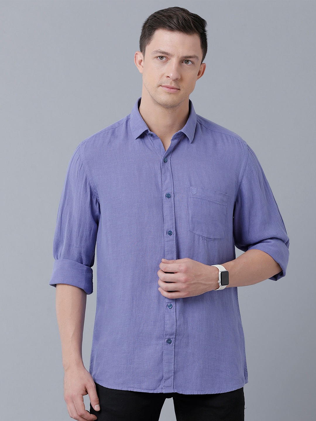 

Linen Club Men Regular Fit Pure Linen Sustainable Casual Shirt, Purple