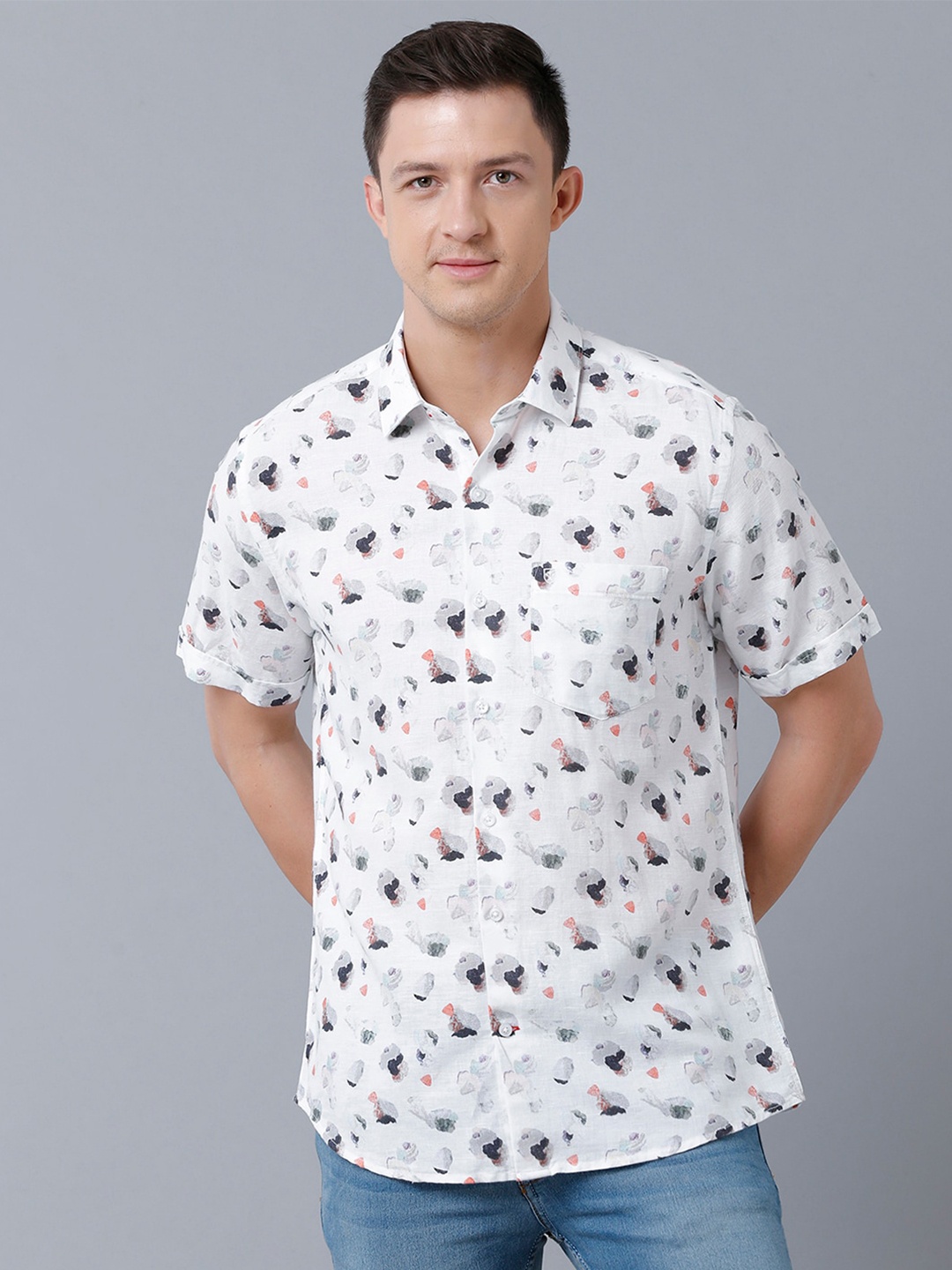 

Linen Club Men Printed Pure Linen Casual Shirt, White