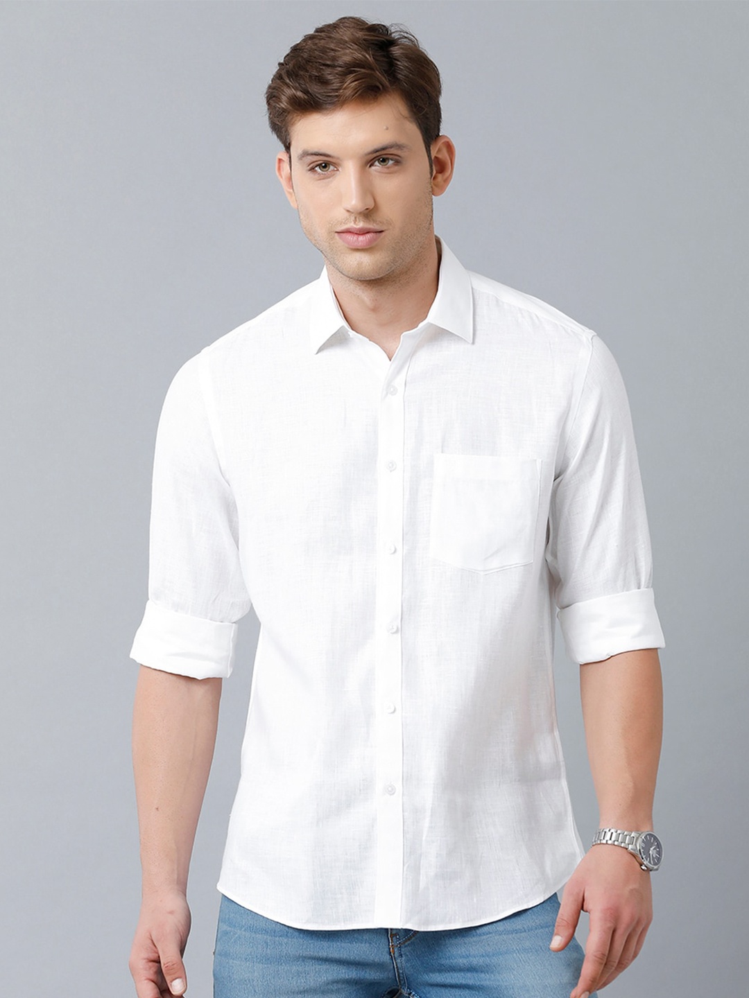 

Linen Club Men Sustainable Casual Pure Linen Shirt, White