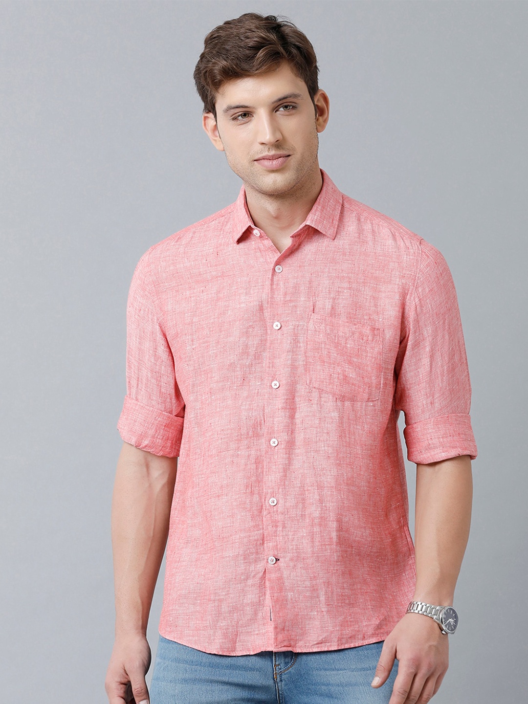 

Linen Club Men Sustainable Casual Shirt, Red