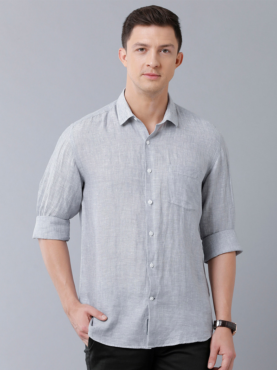 

Linen Club Men Sustainable Casual Pure Linen Shirt, Grey