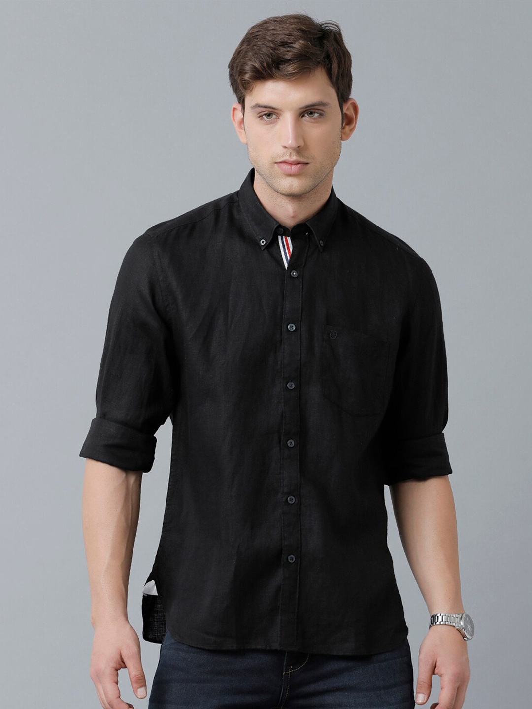 

Linen Club Men Linen Sustainable Casual Shirt, Black