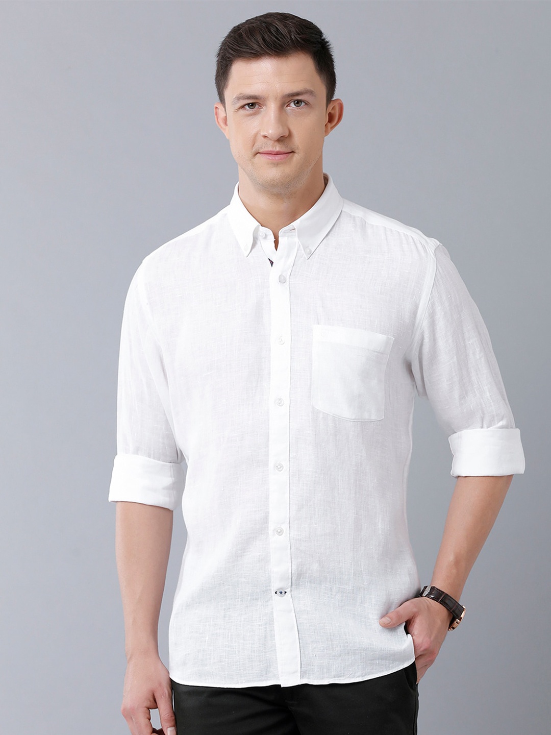 

Linen Club Men Pure Linen Sustainable Casual Shirt, White