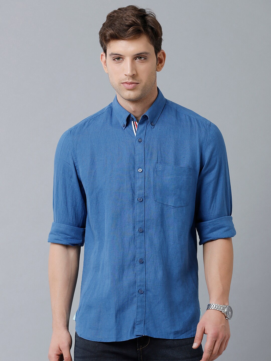 

Linen Club Men Linen Sustainable Casual Shirt, Blue