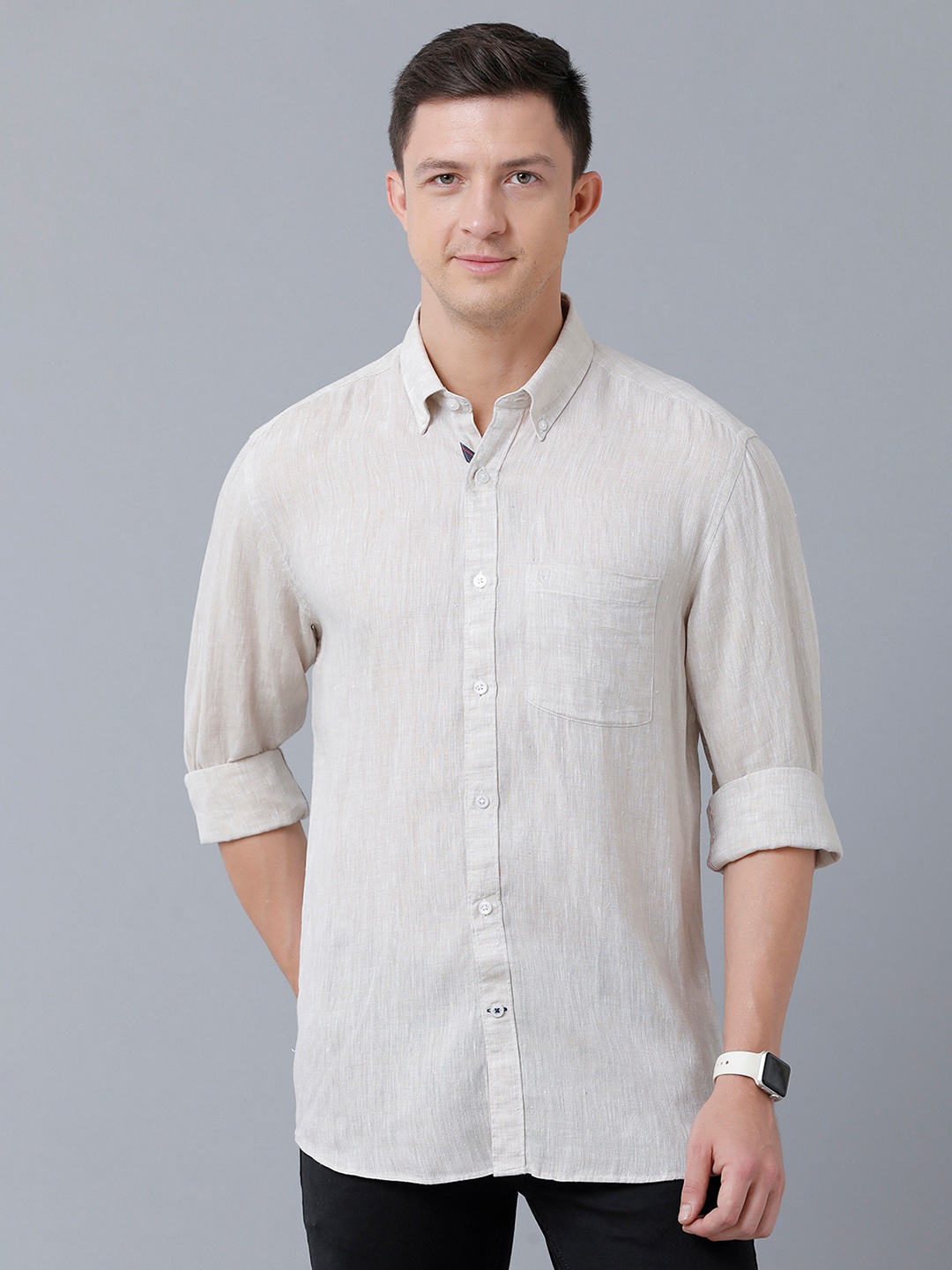 

Linen Club Men Linen Sustainable Casual Shirt, Beige