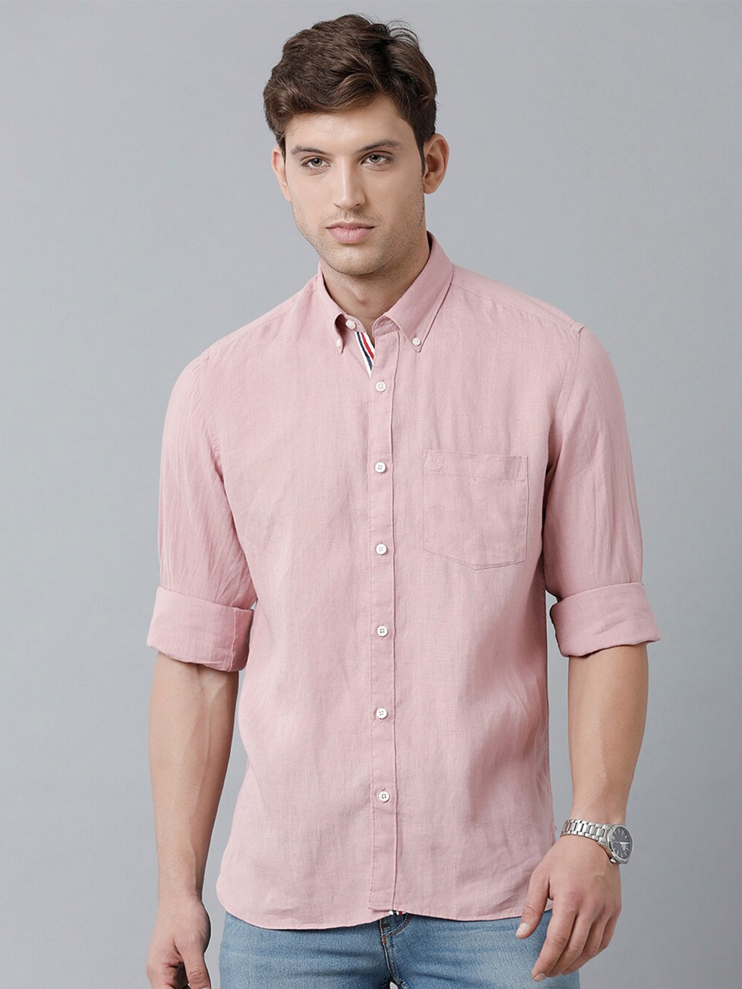 

Linen Club Men Regular Fit Pure Linen Sustainable Casual Shirt, Pink