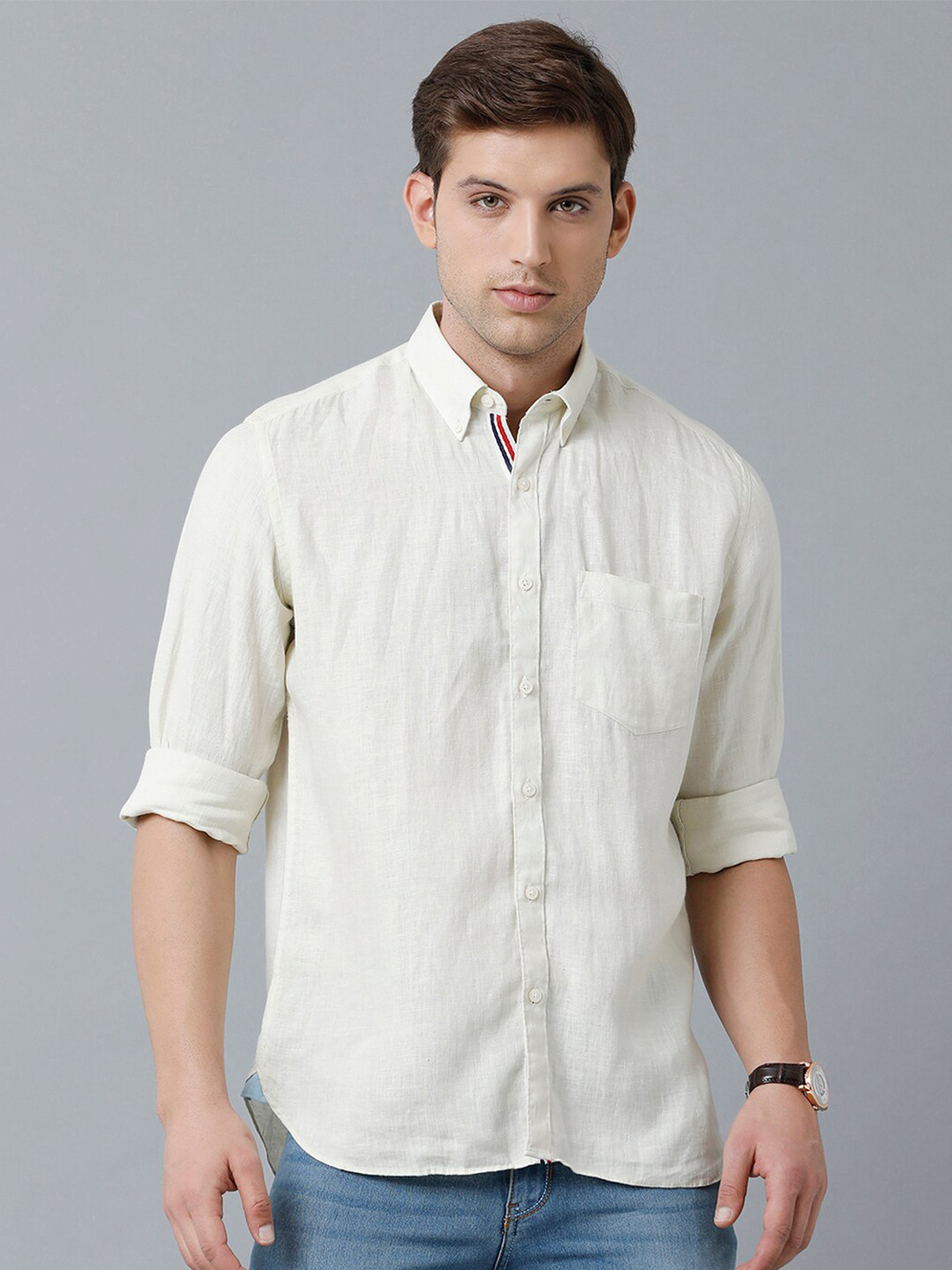 

Linen Club Men Sustainable Casual Cotton Shirt, Beige