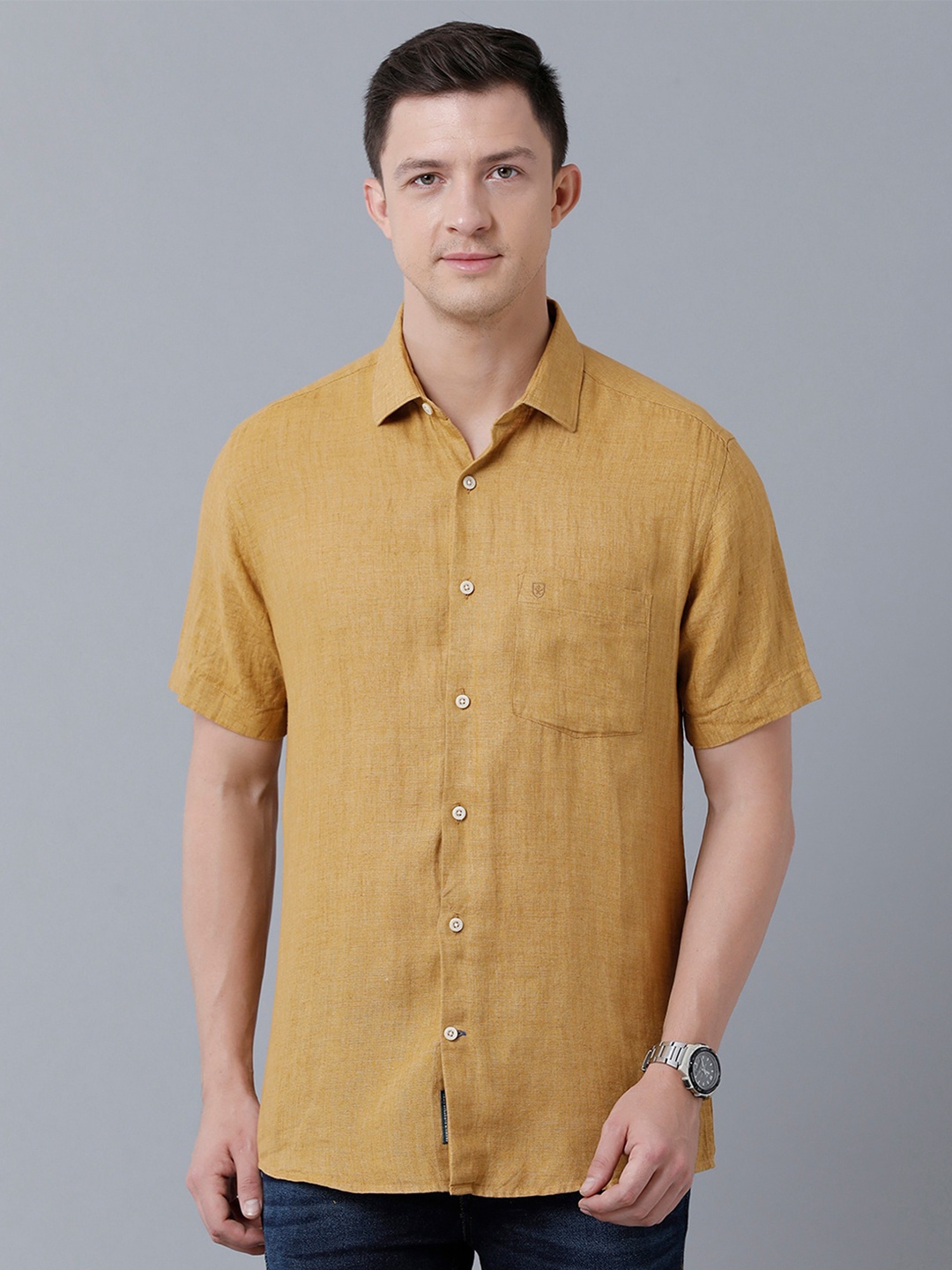 

Linen Club Men Cotton Sustainable Casual Shirt, Yellow