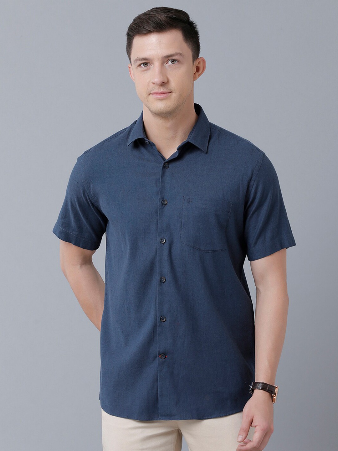 

Linen Club Men Sustainable Casual Linen Shirt, Blue