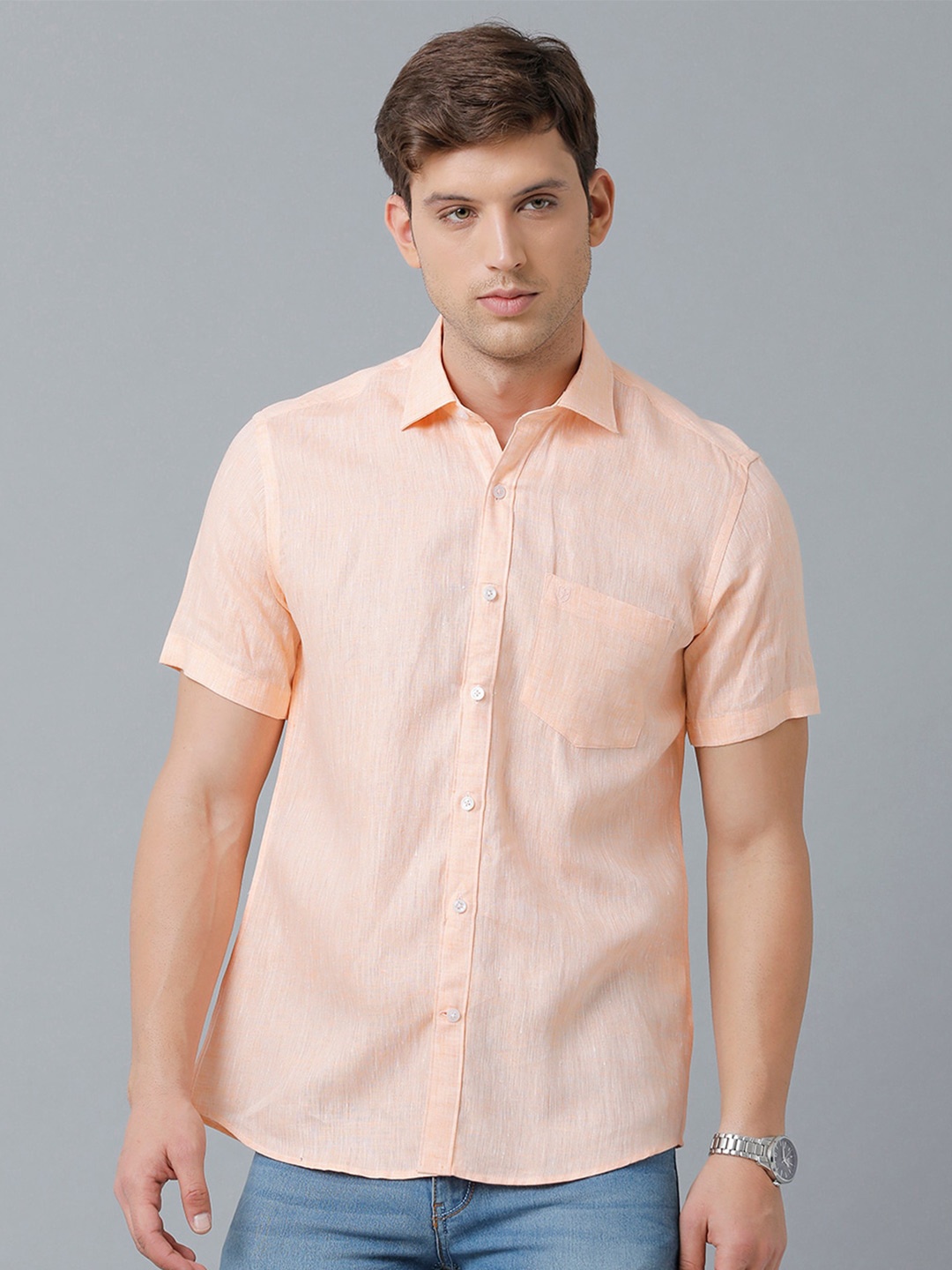 

Linen Club Men Linen Sustainable Casual Shirt, Orange