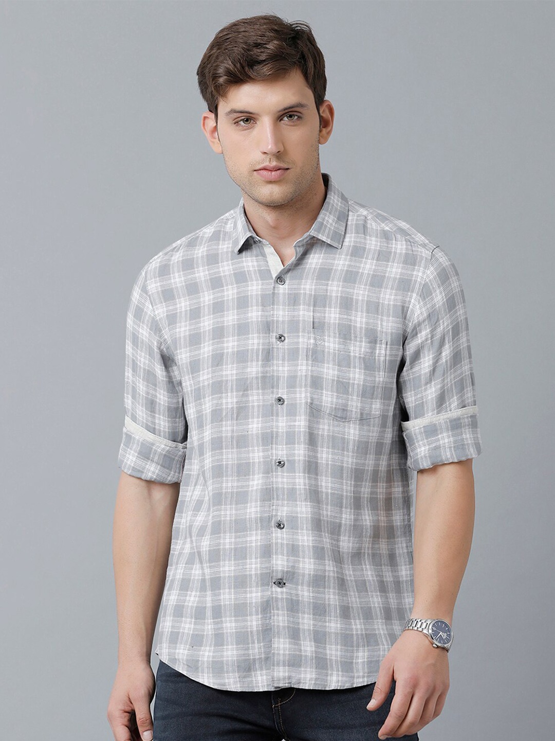 

Linen Club Men Printed Pure Linen Sustainable Casual Shirt, Grey