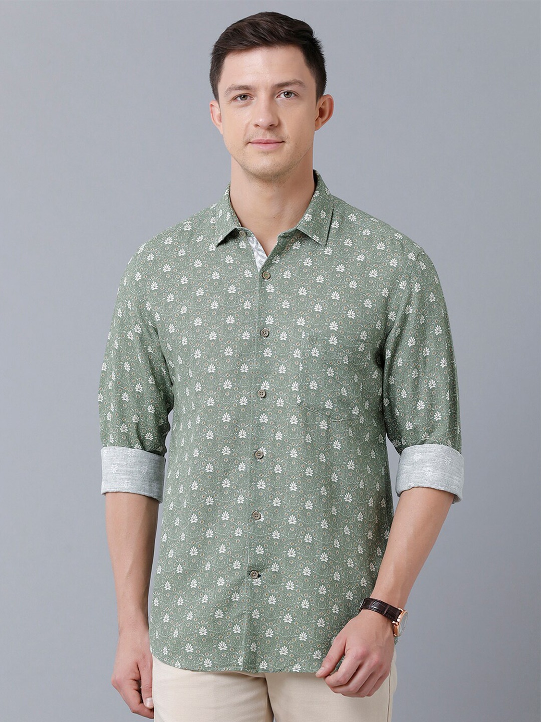 

Linen Club Men Printed Sustainable Casual Shirt, Green