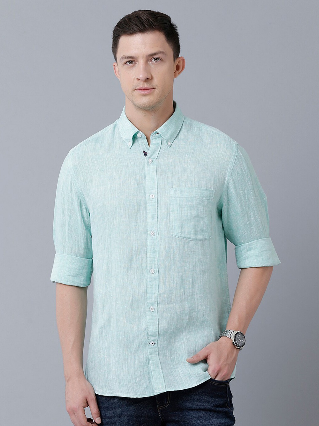 

Linen Club Men Linen Sustainable Casual Shirt, Turquoise blue