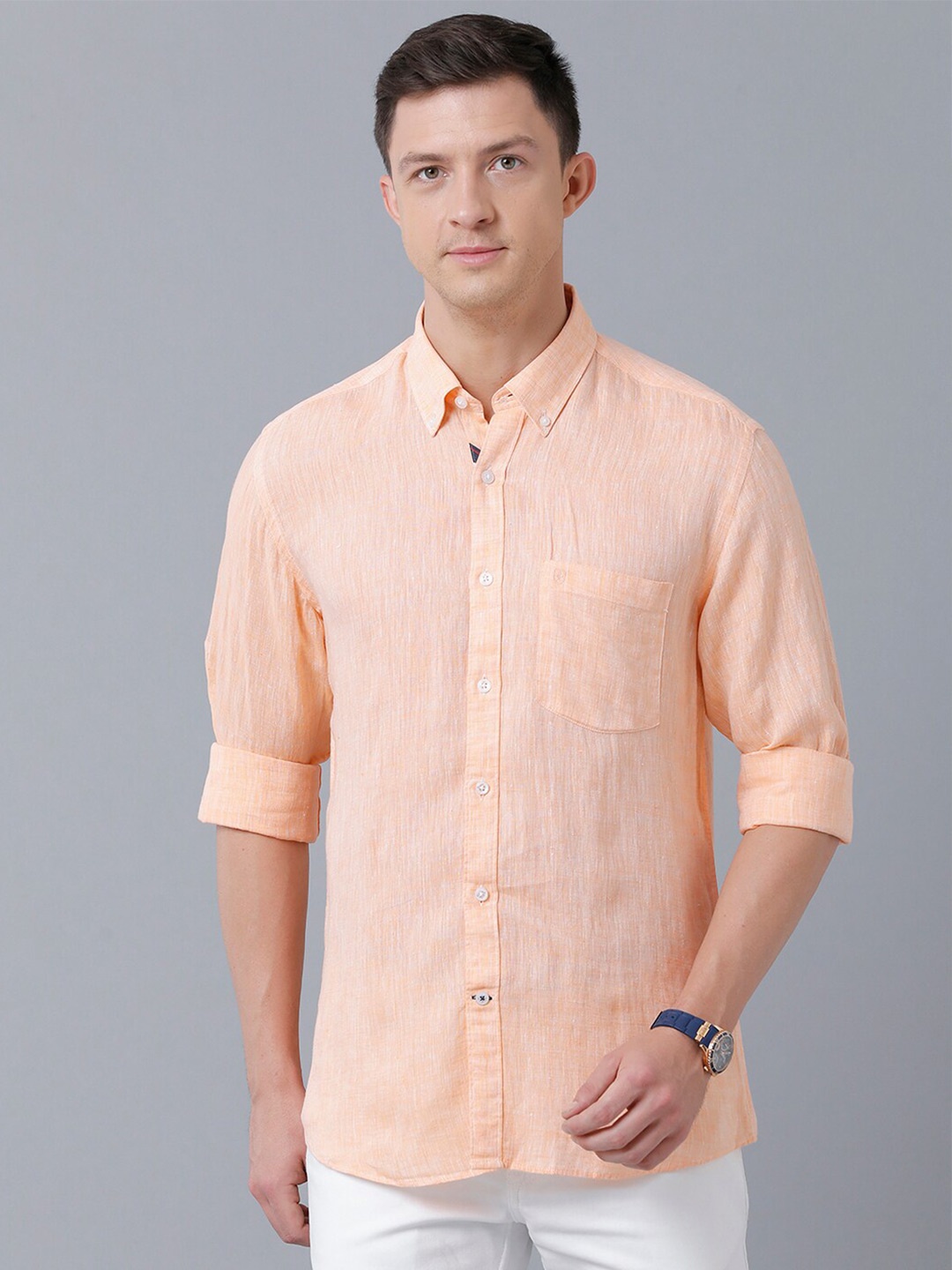 

Linen Club Men Button-Down Collar Casual Linen Shirt, Peach
