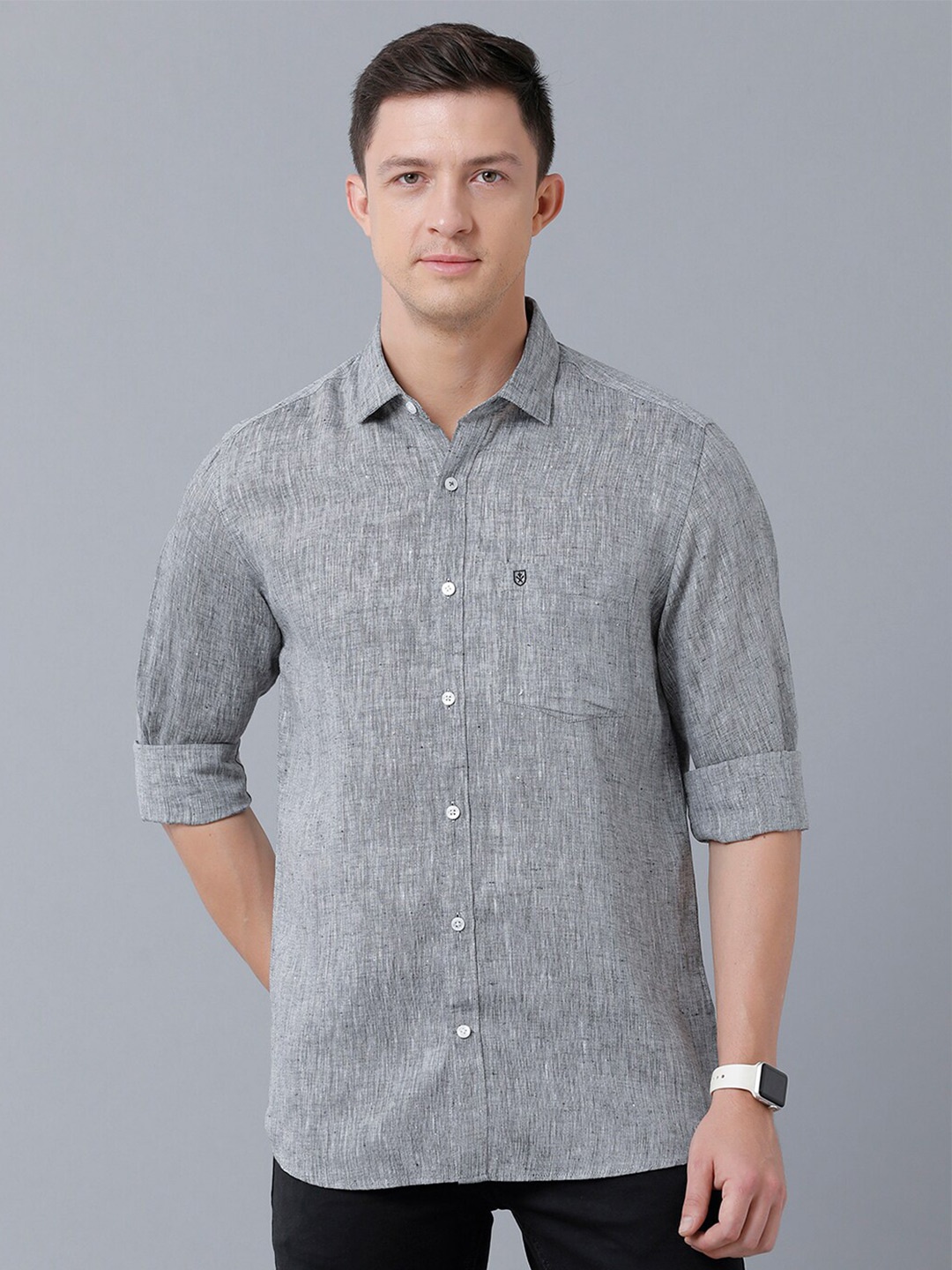 

Linen Club Men Sustainable Casual Pure Linen Shirt, Grey