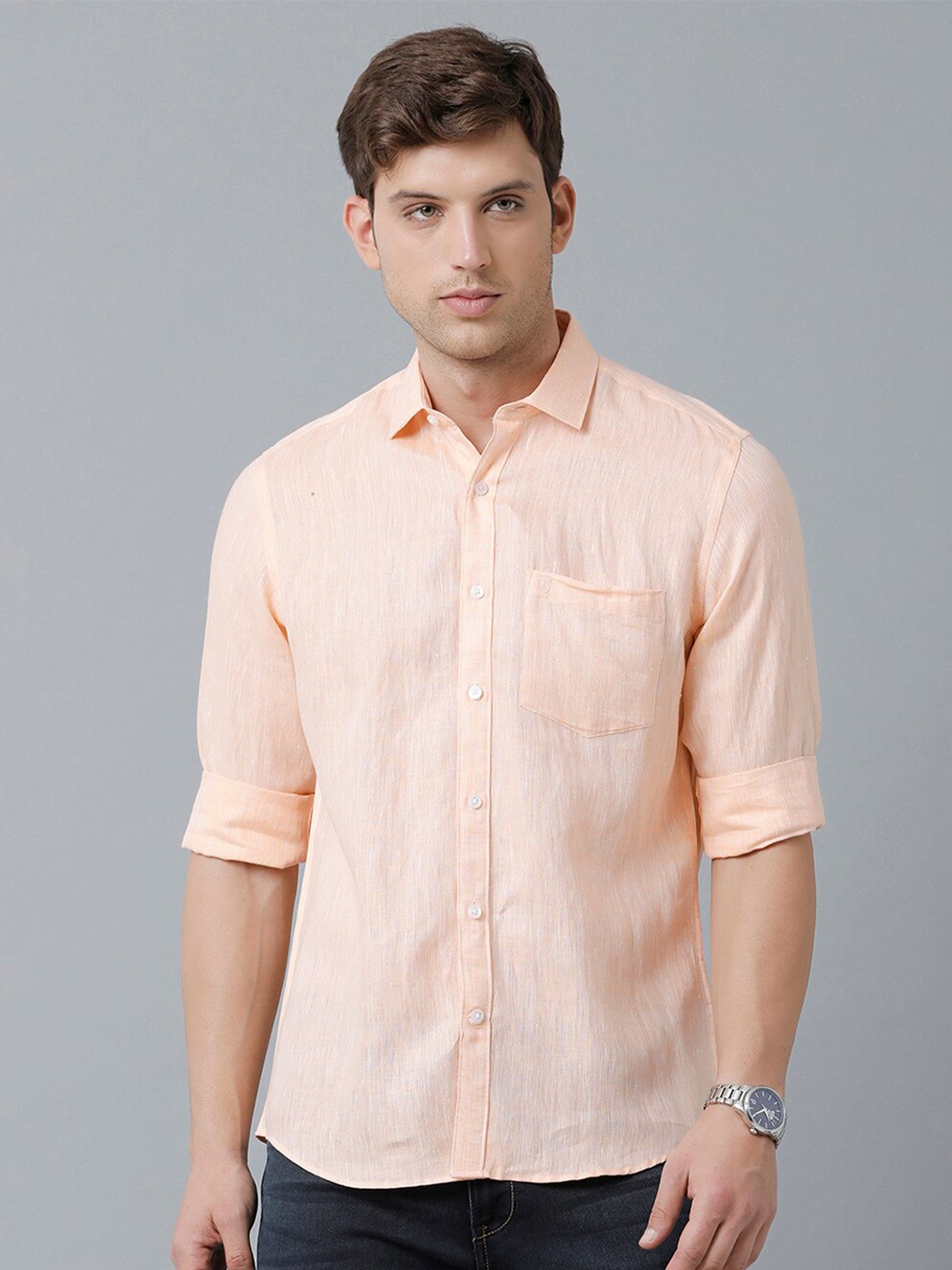 

Linen Club Men Sustainable Casual Shirt, Coral