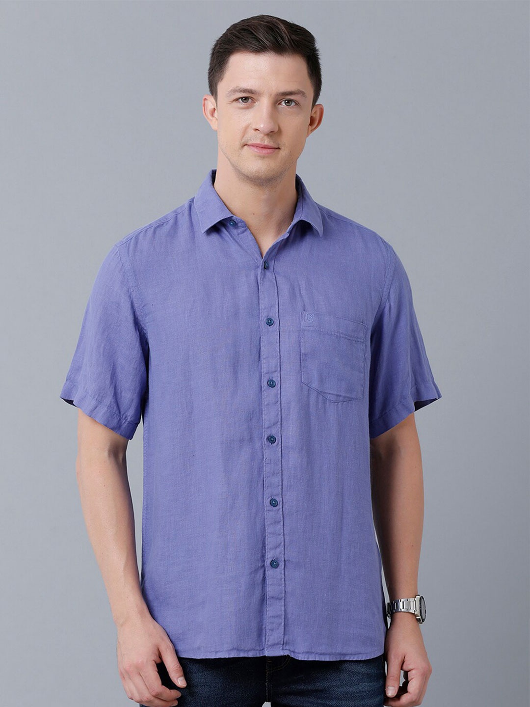 

Linen Club Men Spread Collar Sustainable Casual Shirt, Purple