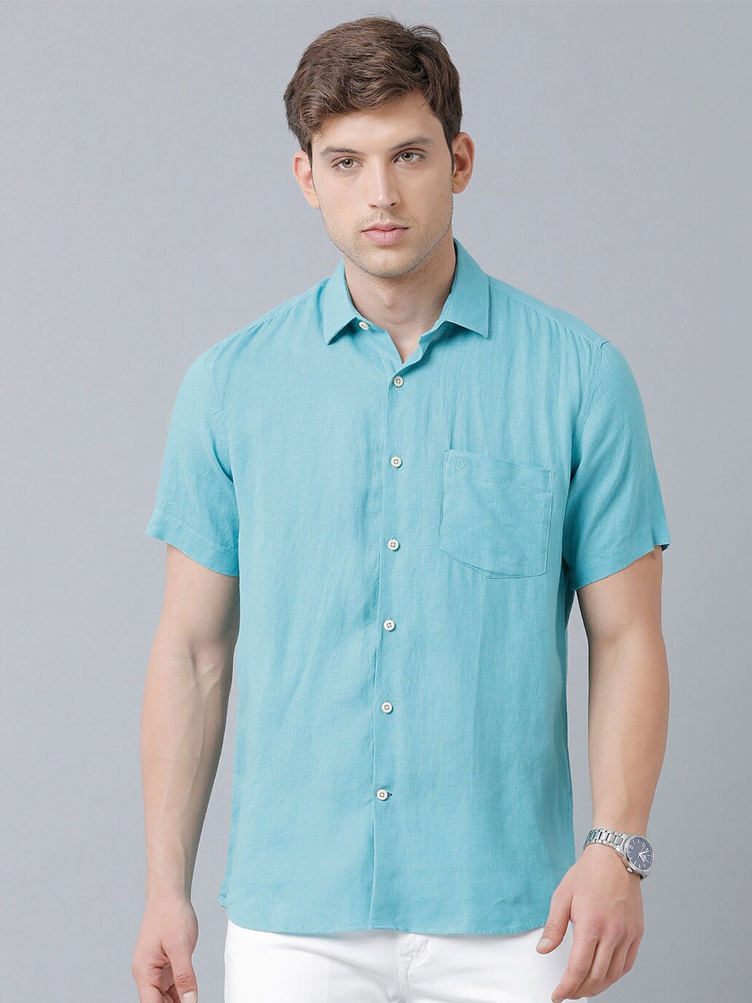 

Linen Club Men Sustainable Casual Shirt, Turquoise blue