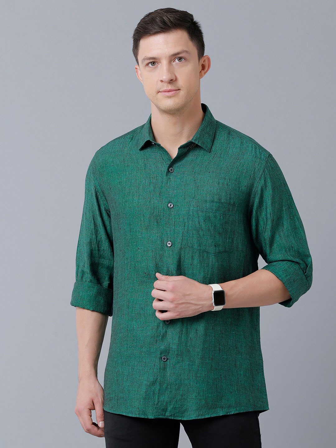 

Linen Club Men Pure Linen Sustainable Casual Shirt, Green