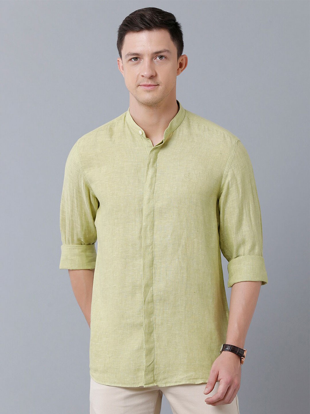 

Linen Club Men Casual Pure Linen Shirt, Sea green