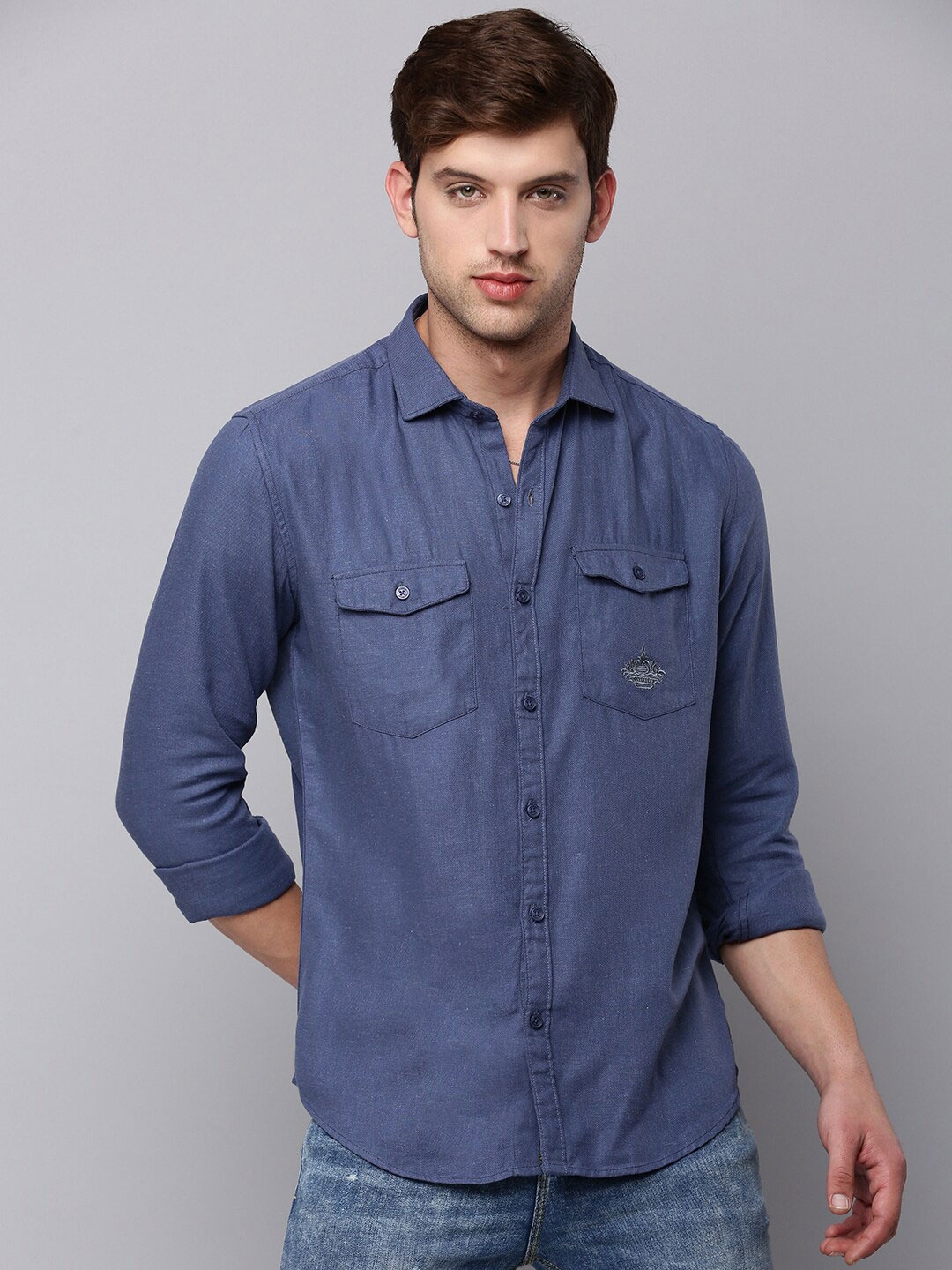 

SHOWOFF Men Classic Casual Cotton Shirt, Navy blue