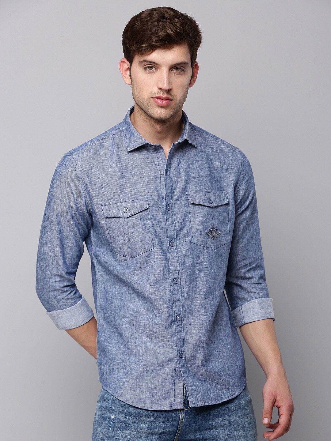 

SHOWOFF Men Classic Faded Cotton Casual Shirt, Navy blue