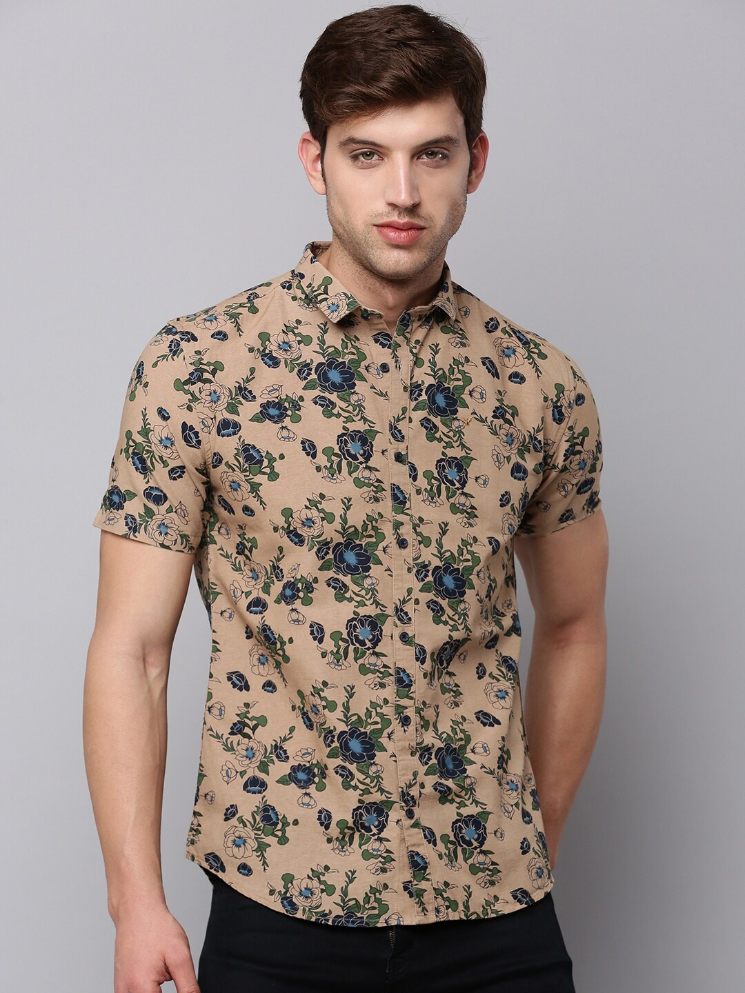 

SHOWOFF Men Cotton Comfort Floral Printed Casual Shirt, Tan