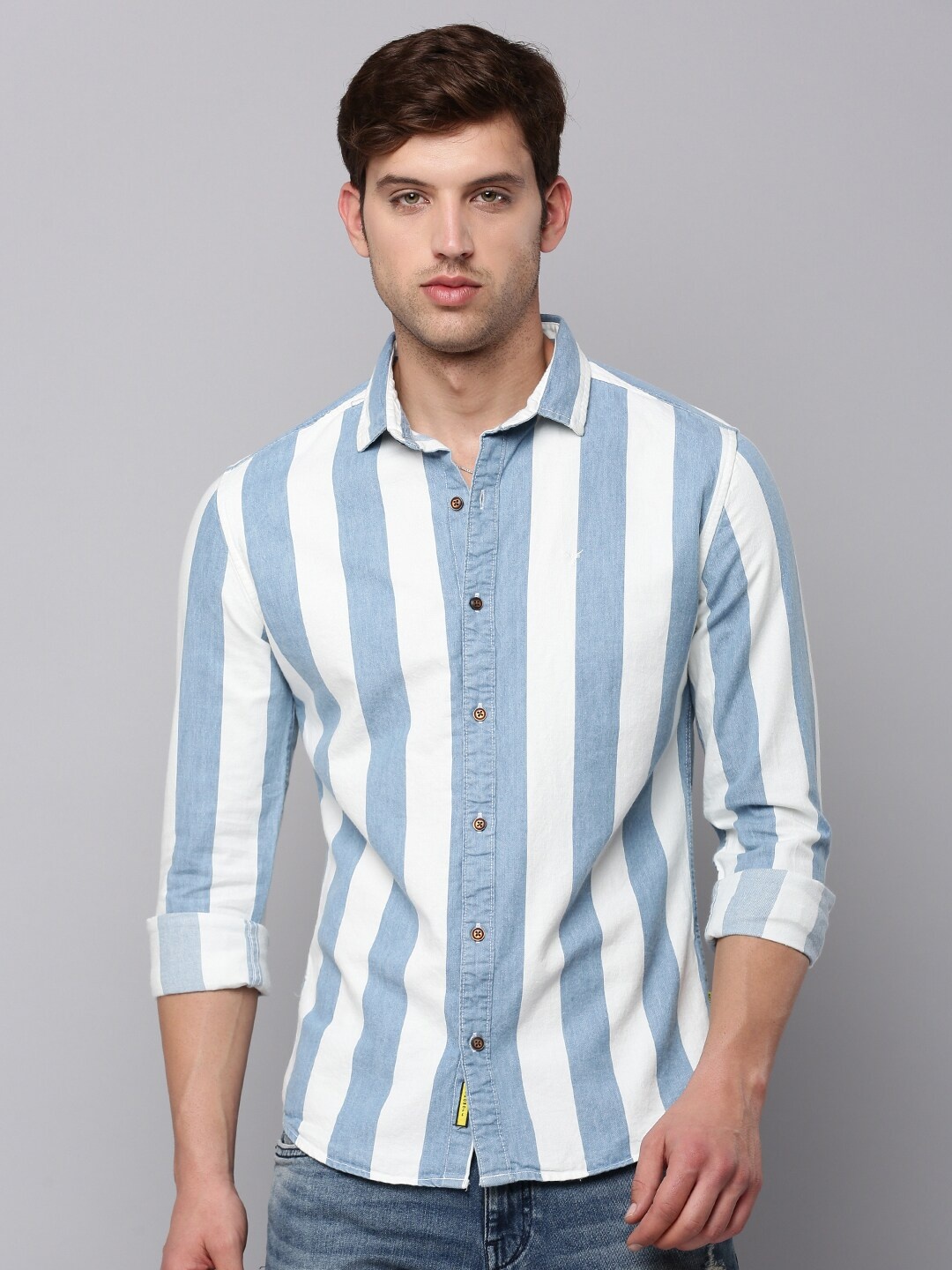 

SHOWOFF Men Cotton Classic Striped Casual Shirt, Blue
