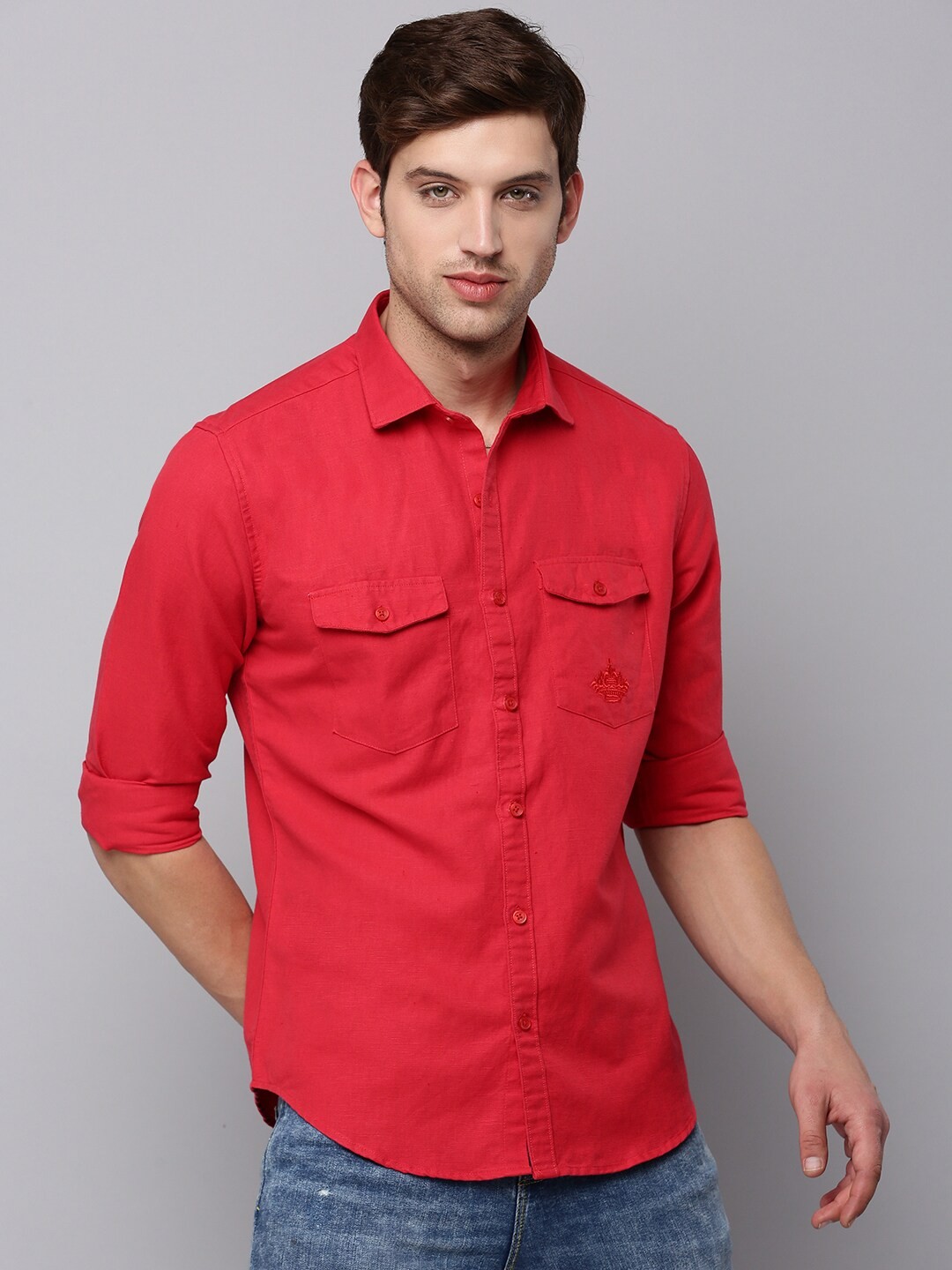 

SHOWOFF Men Solid Classic Casual Cotton Shirt, Red