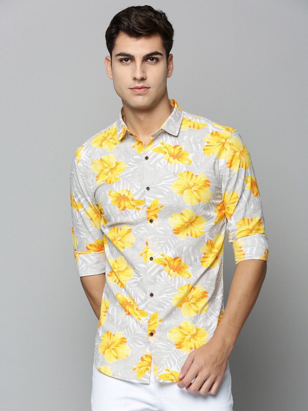 

SHOWOFF Men Comfort Floral Printed Casual Cotton Shirt, Grey