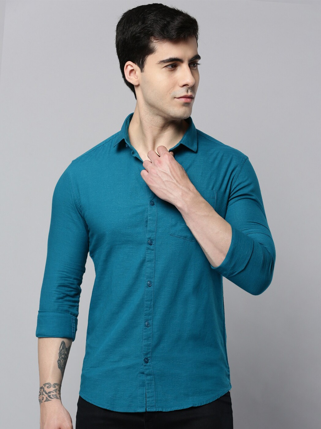 

SHOWOFF Men Spread Collar Casual Cotton Shirt, Teal