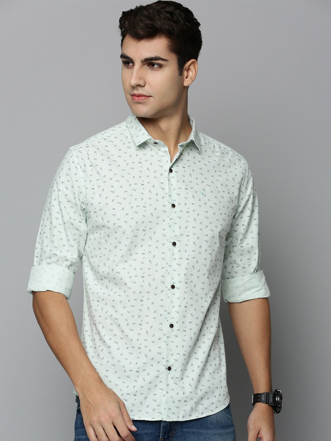 

SHOWOFF Men Printed Spread Collar Casual Cotton Shirt, Green