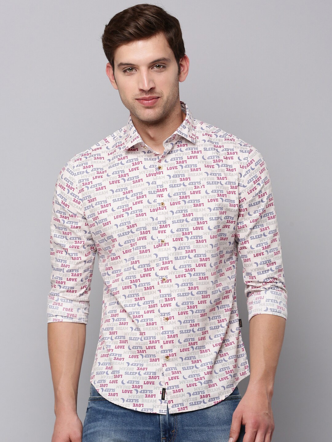 

SHOWOFF Men Comfort Printed Casual Cotton Shirt, Cream