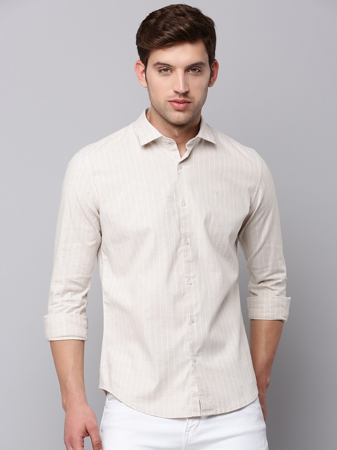 

SHOWOFF Men Vertical Stripes Striped Casual Cotton Shirt, Beige