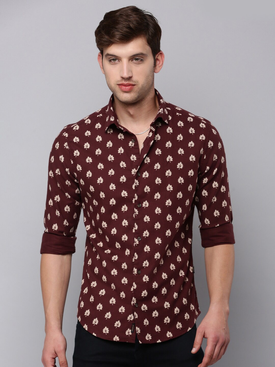 

SHOWOFF Men Comfort Printed Casual Cotton Shirt, Maroon