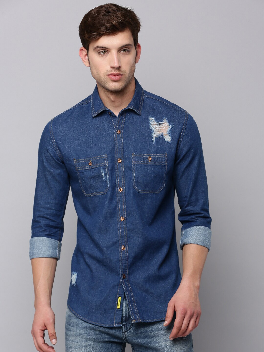 

SHOWOFF Men Spread Collar Casual Cotton Shirt, Blue