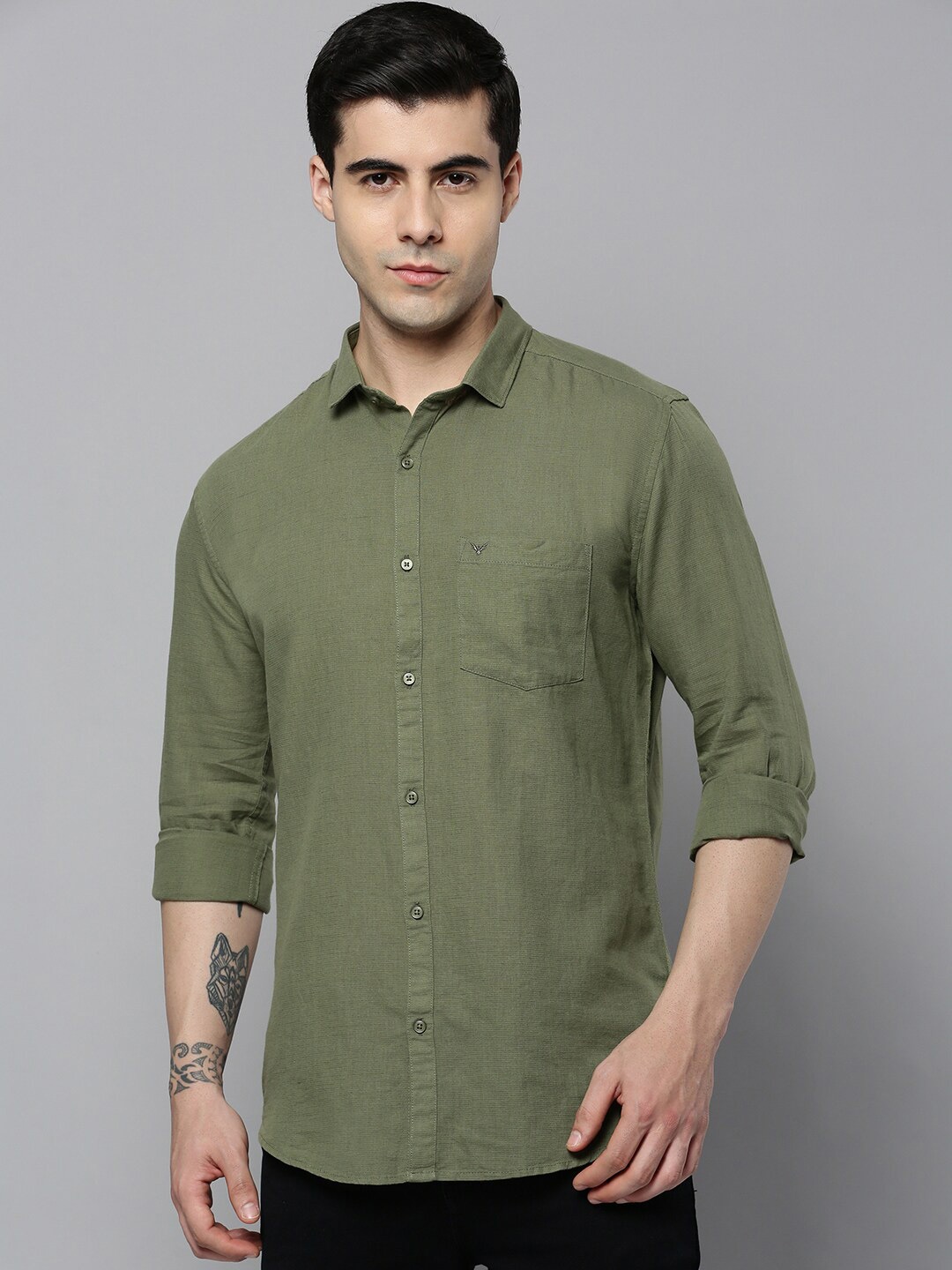 

SHOWOFF Men Classic Casual Cotton Shirt, Olive