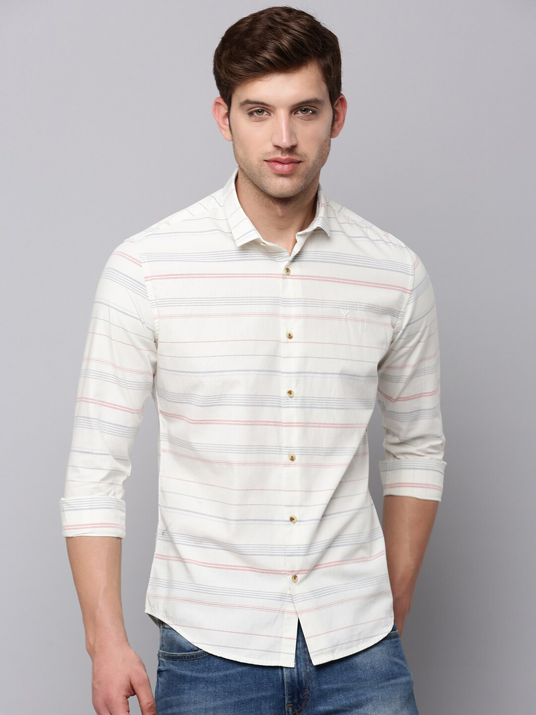 

SHOWOFF Men Classic Horizontal Striped Cotton Casual Shirt, Off white