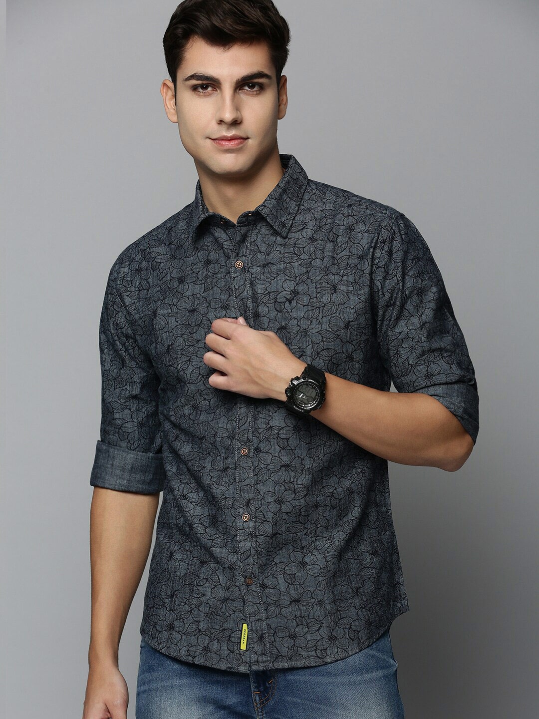 

SHOWOFF Men Floral Printed Casual Cotton Shirt, Grey
