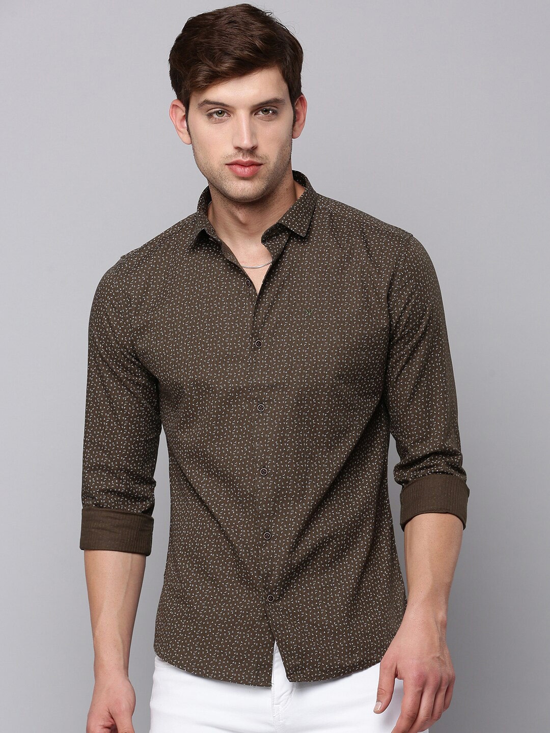 

SHOWOFF Men Printed Casual Cotton Shirt, Olive