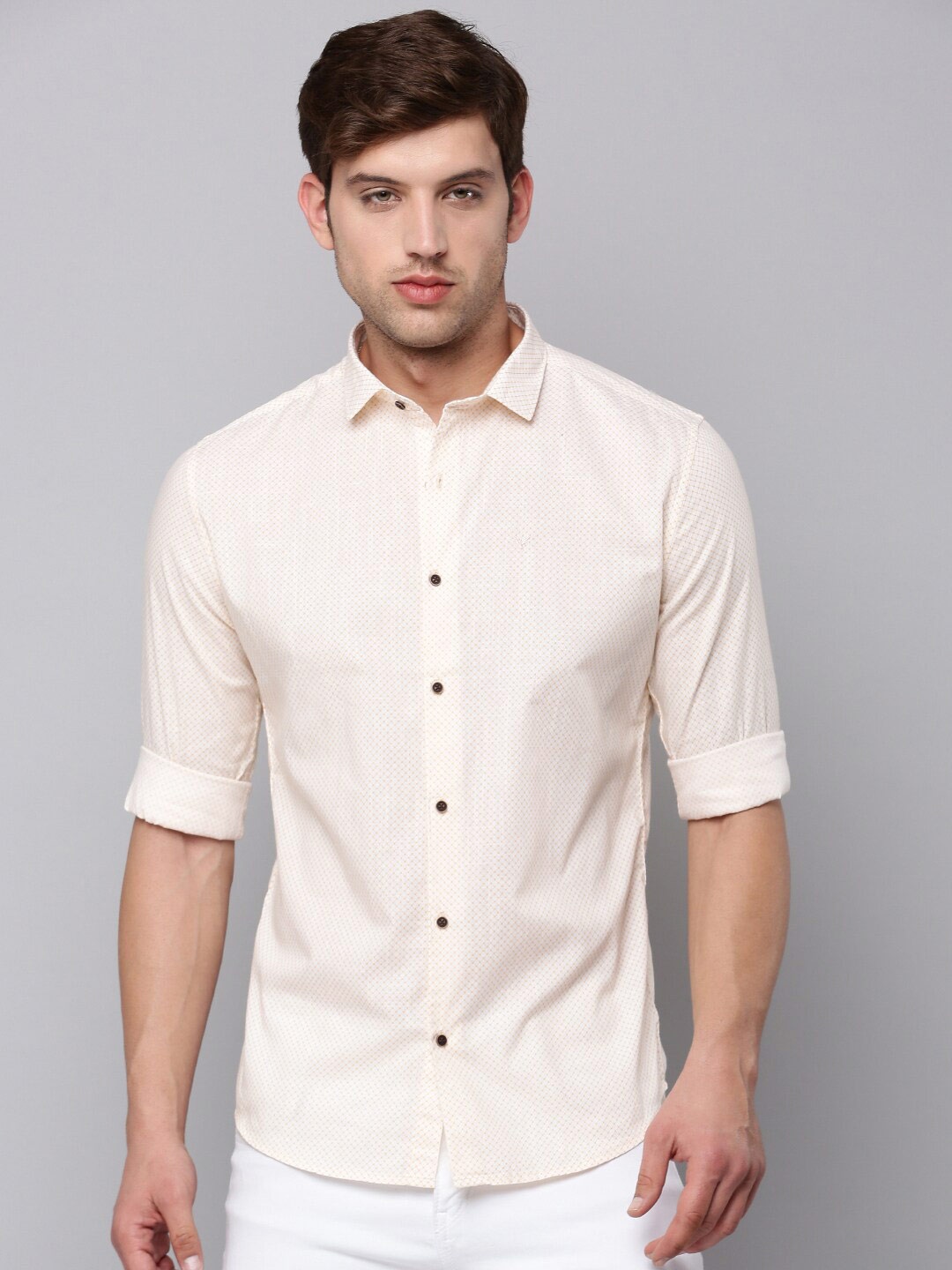 

SHOWOFF Men Comfort Micro Checks Printed Casual Cotton Shirt, Cream
