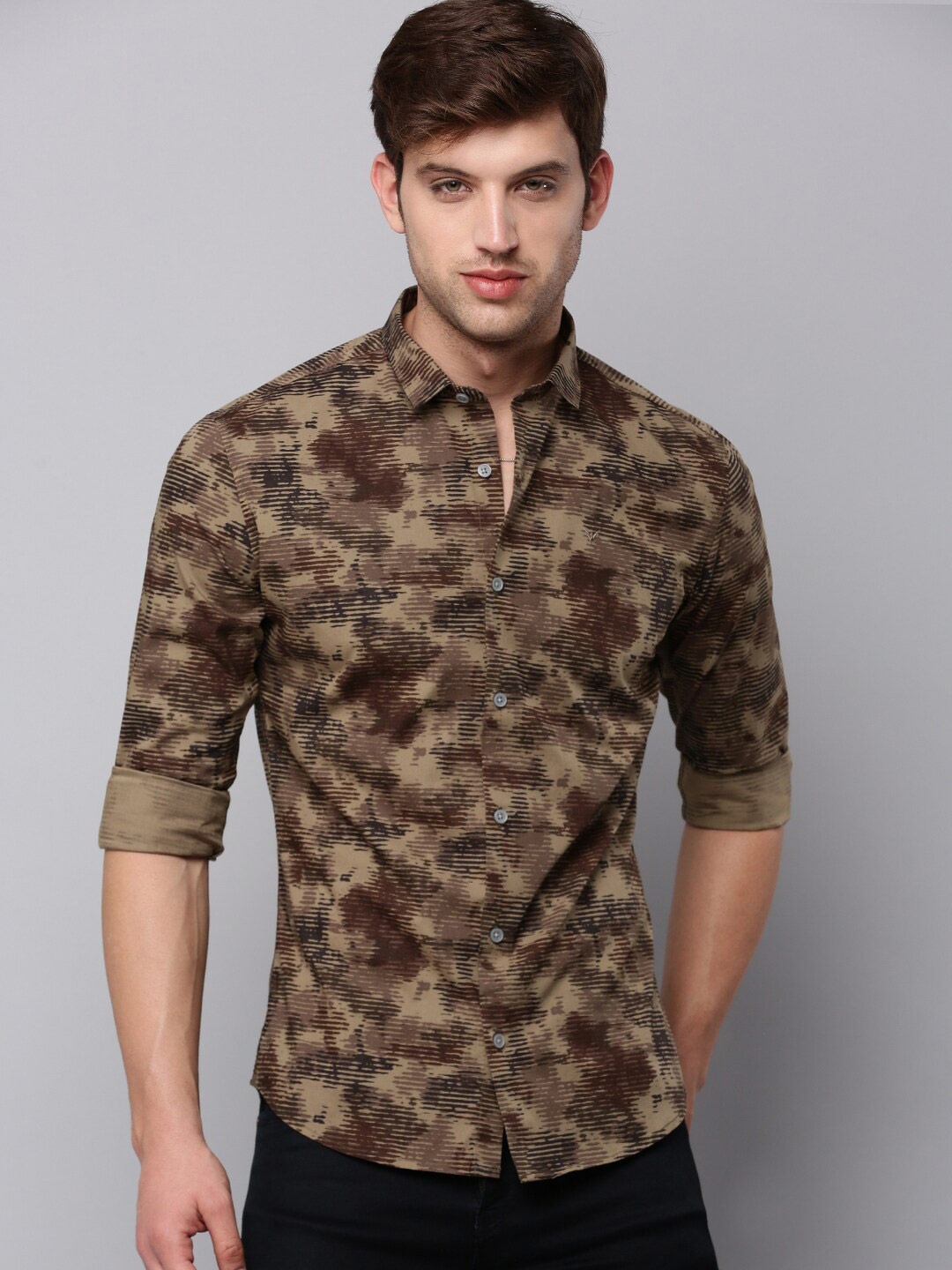 

SHOWOFF Men Comfort Printed Casual Cotton Shirt, Taupe