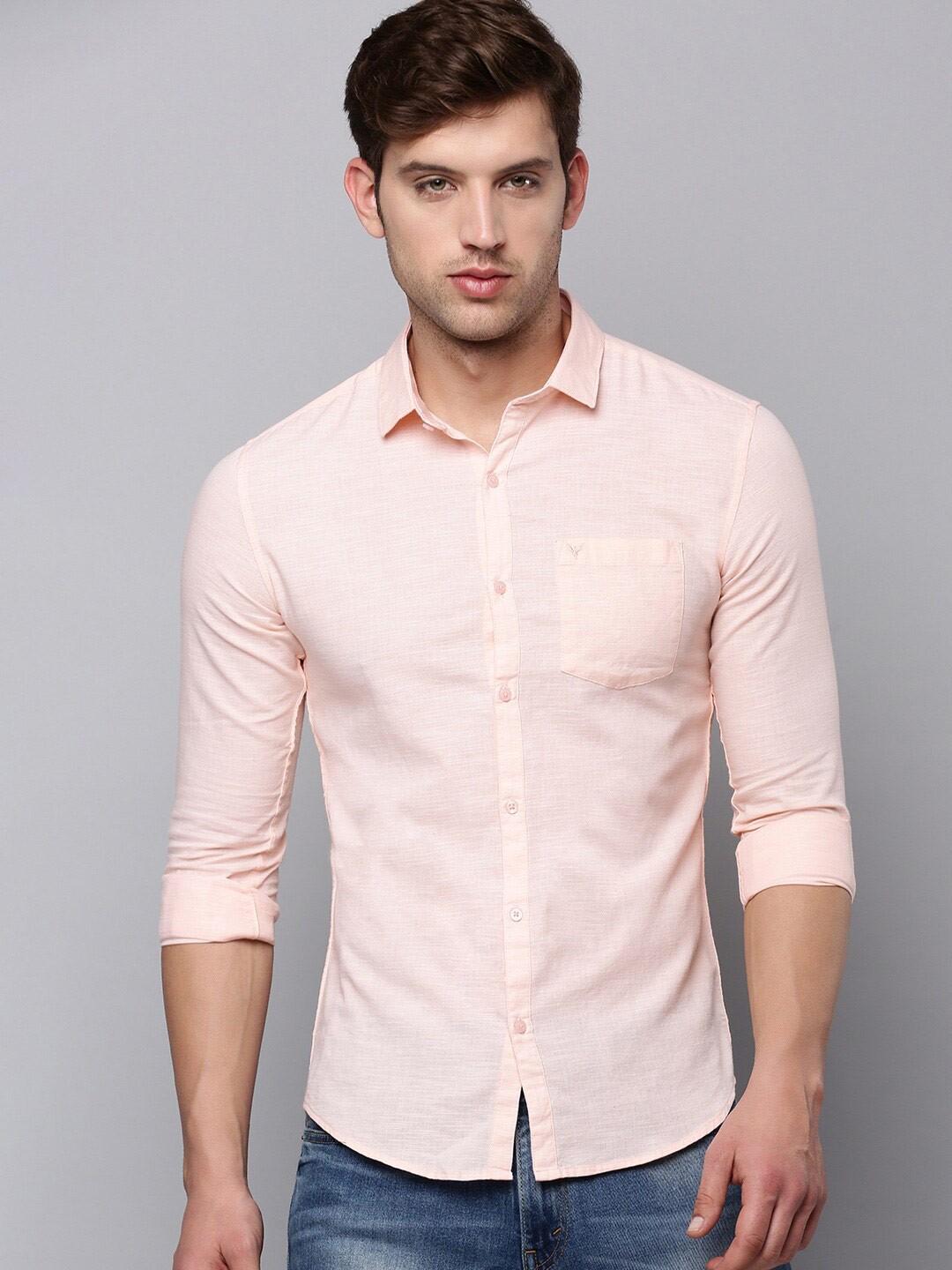 

SHOWOFF Men Cotton Classic Casual Shirt, Peach