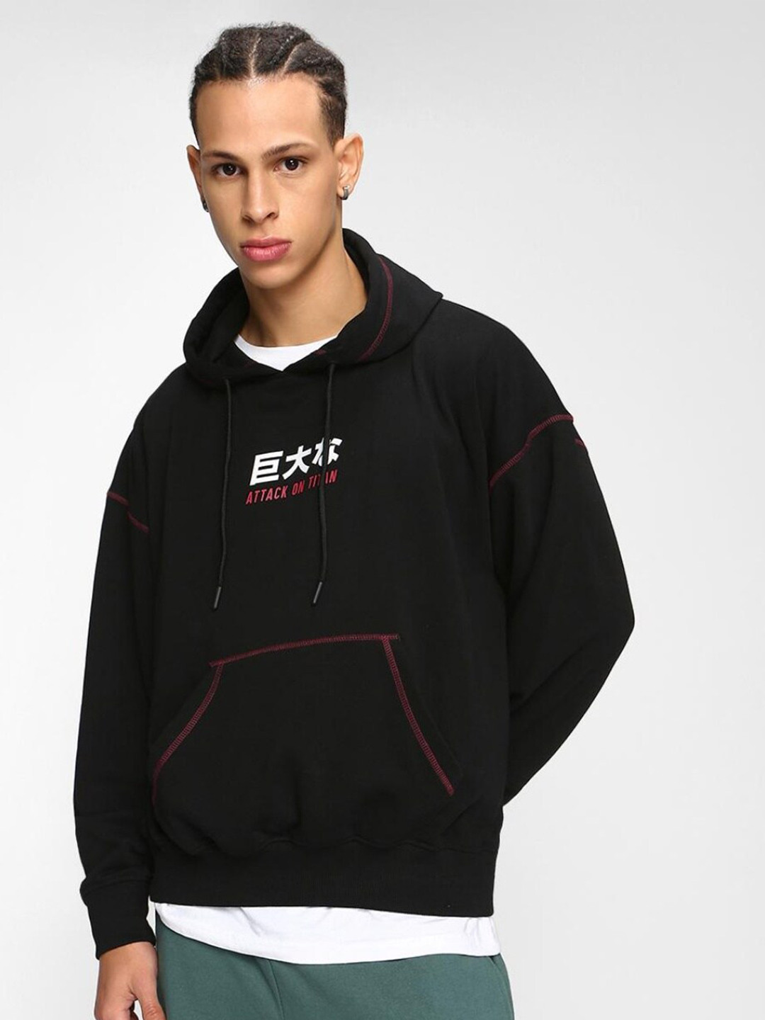 

Bewakoof Men Hooded Cotton Oversized Fit Sweatshirt, Black