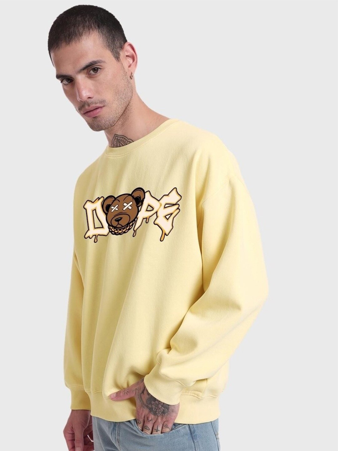 

Bewakoof Men Typography Printed Pullover Sweatshirt, Yellow