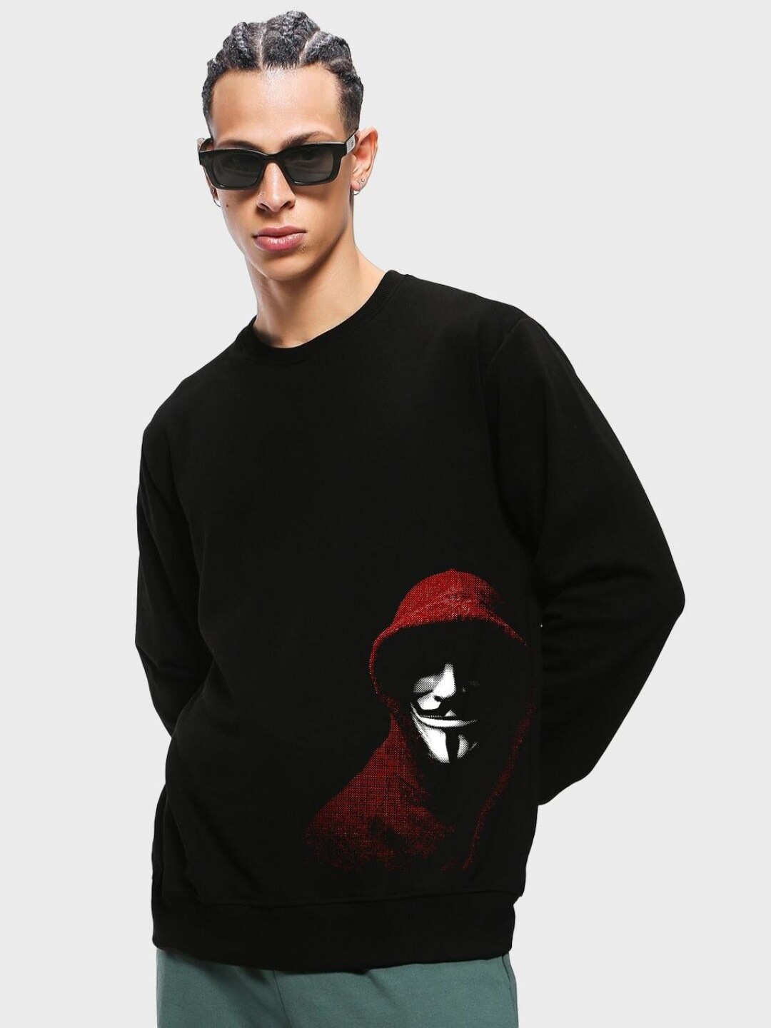 

Bewakoof Men Printed Pullover Fleece Sweatshirt, Black