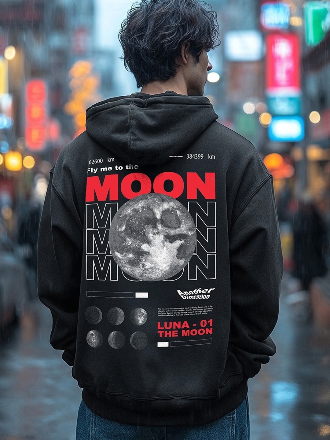 

Bewakoof X Official Nasa Merchandise Fly Me To The Moon Printed Oversized Hood Sweatshirt, Black