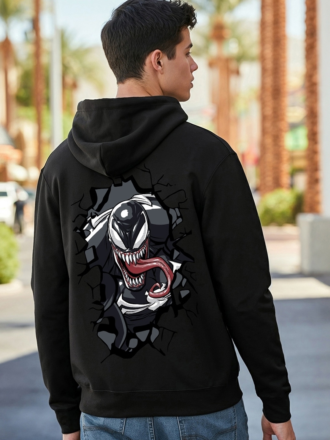 

Bewakoof Men Printed Hooded Fleece Sweatshirt, Black