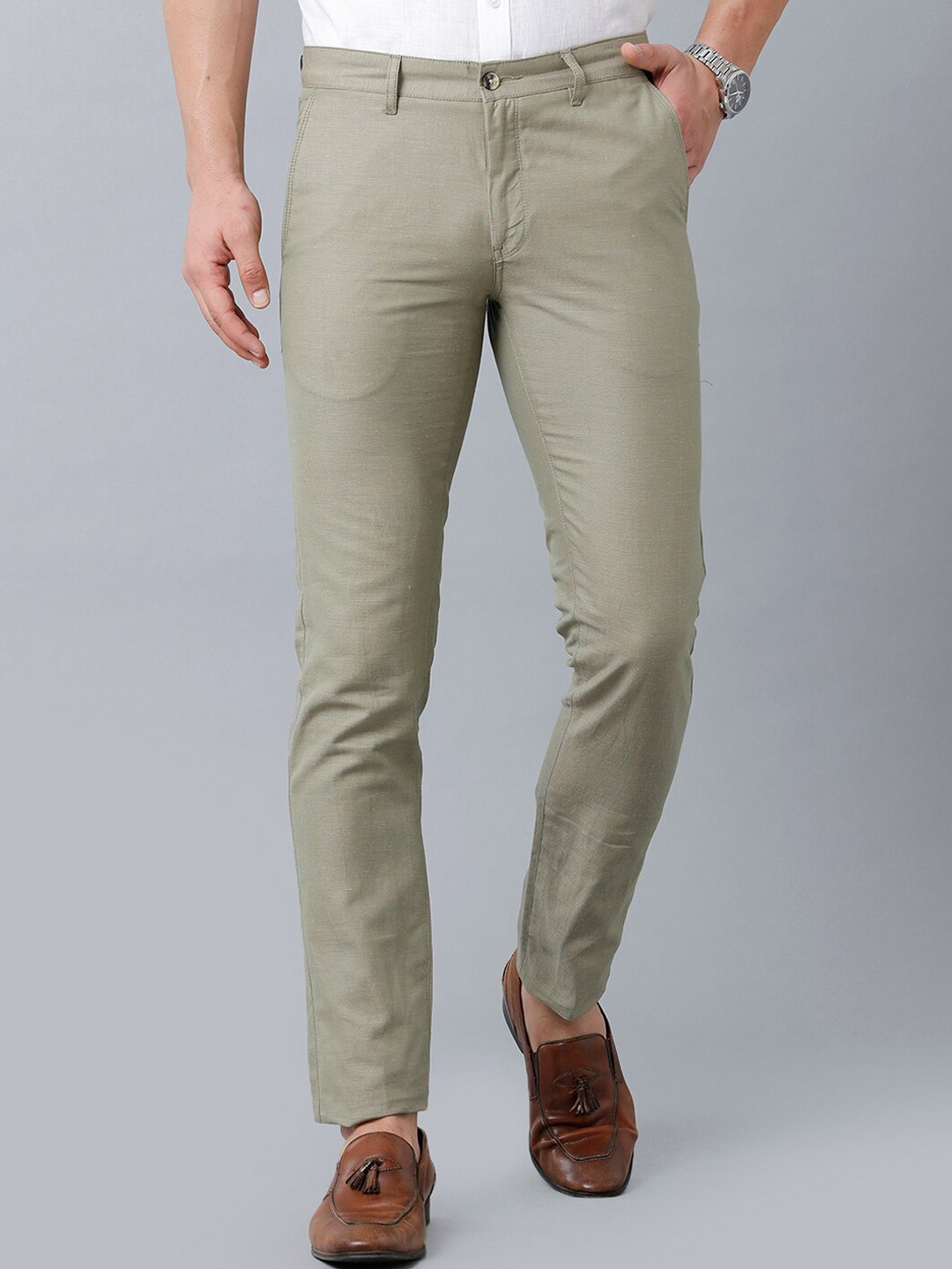

Linen Club Men Slim Fit Pure Linen Sustainable Trouserss, Green